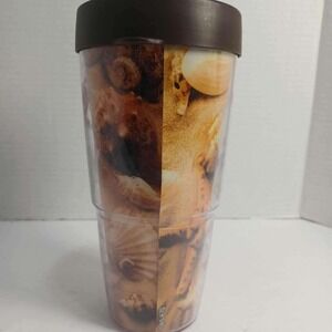 Tervis 24oz Tumbler‎ I Love The Beach Seashells Sand Insulated Brown Lid USA